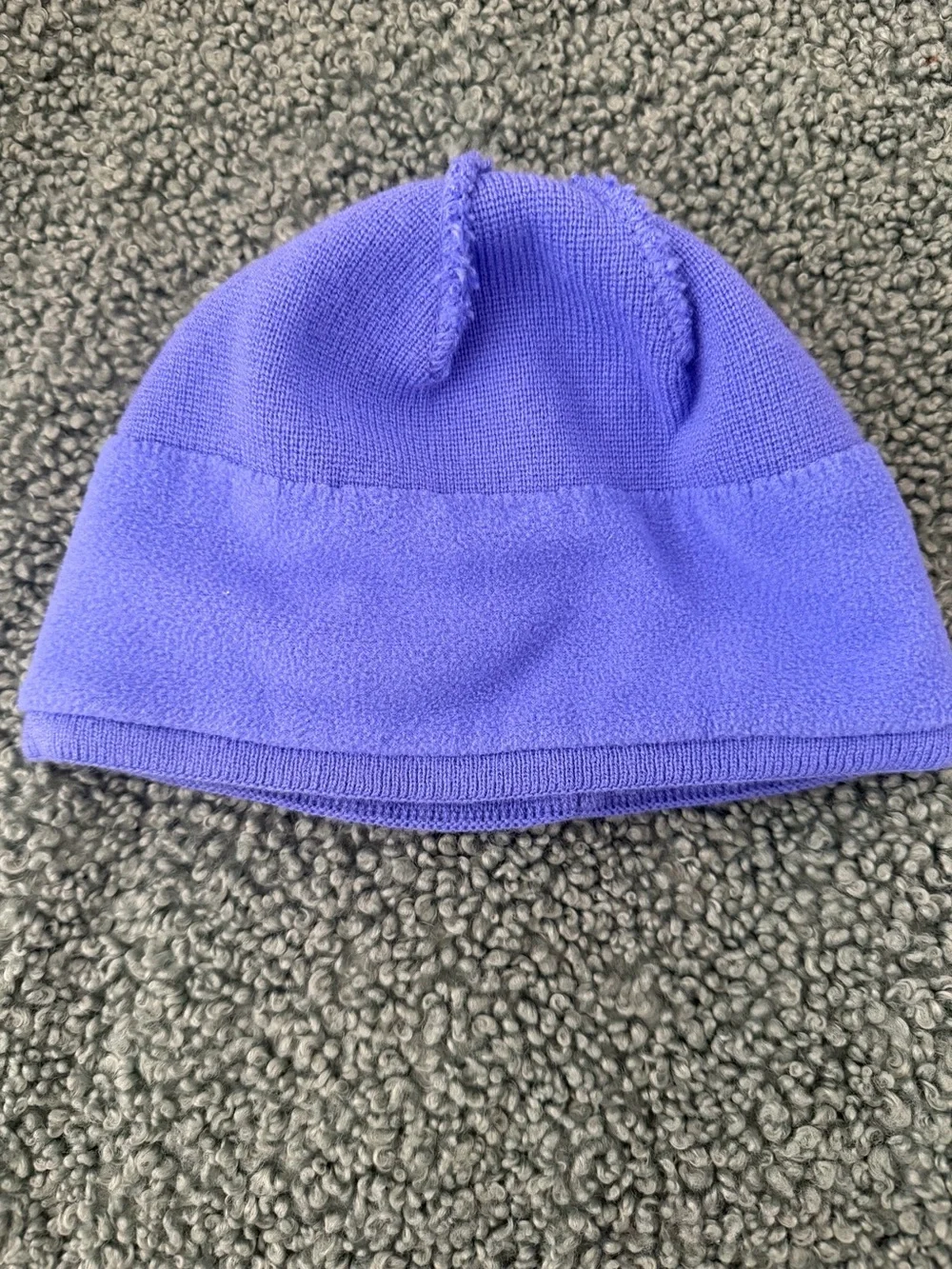 The North Face Kids Purple Knit Beanie with Yellow Logo and Pink Stripes